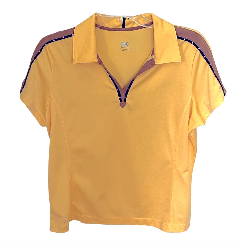 Tail Yellow Women Golf Shirt Size Large